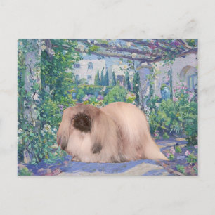 Carte Postale Pékinois dans un jardin fleuri