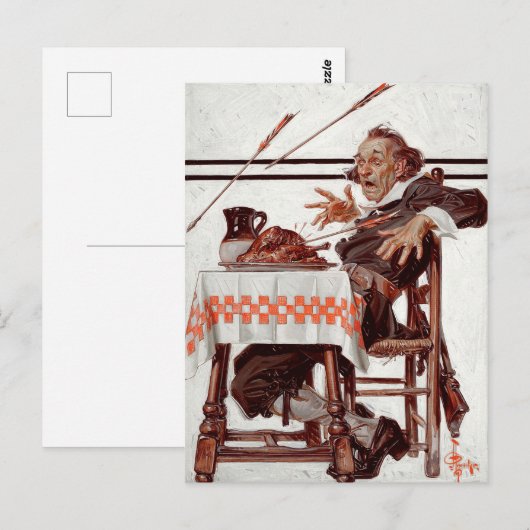 Carte Postale Pèlerin effrayé. L'art vintage Thanksgiving (Devant / Derrière)