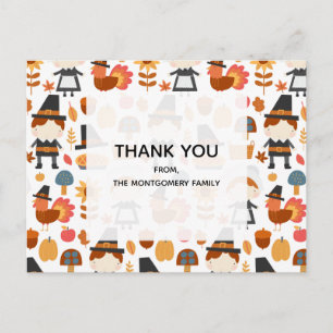 Carte Postale Pèlerins de Thanksgiving Motif de récolte Merci