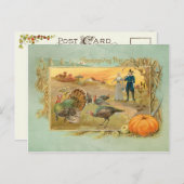 Carte Postale Pèlerins et dindes vintages (Devant / Derrière)