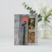 Carte Postale Pelican bird and two stamps mixed media collage (Debout devant)