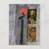 Carte Postale Pelican bird and two stamps mixed media collage (Devant)