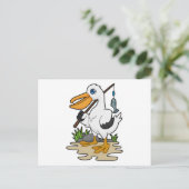 Carte Postale Pélican en pêcheur avec canne à pêche et poisson (Debout devant)
