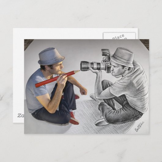 Carte Postale Pencil Vs Camera - 3D Art - Photographer (Devant / Derrière)