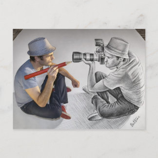 Carte Postale Pencil Vs Camera - 3D Art - Photographer