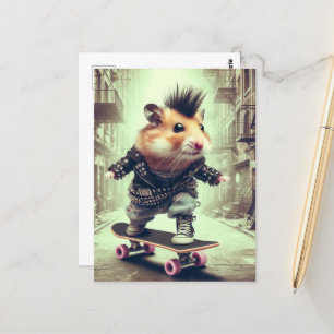 Carte Postale Pendk Rock Skateboard Hamster en Veste en Cuir
