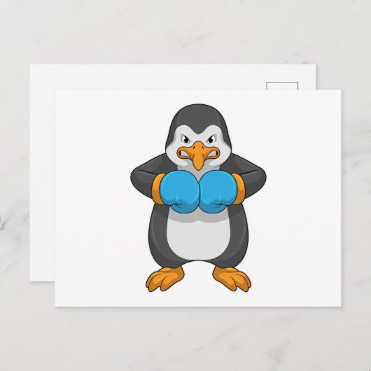 Carte Postale Penguin at Boxing with Boxing Gloves (Devant / Derrière)