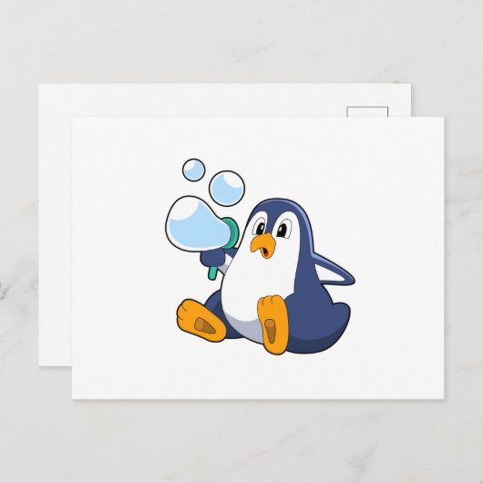 Carte Postale Penguin avec des bulles de savon.PNG (Devant / Derrière)