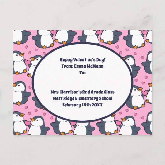Carte Postale Penguin Classroom Valentine Cute Friend Card (Dos)
