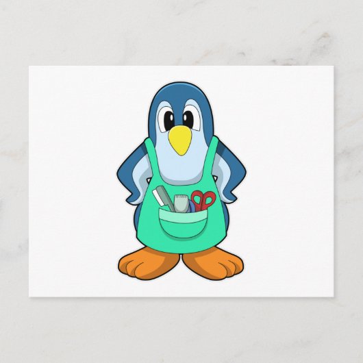 Carte Postale Penguin coiffeur avec ciseaux et razor (Devant)