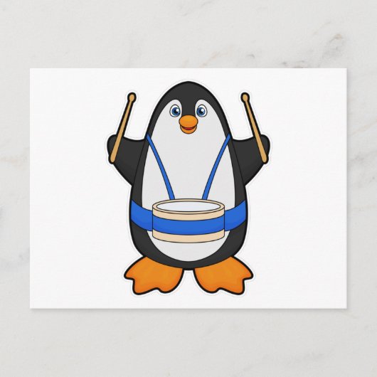 Carte Postale Penguin comme musicien avec tambour (Devant)