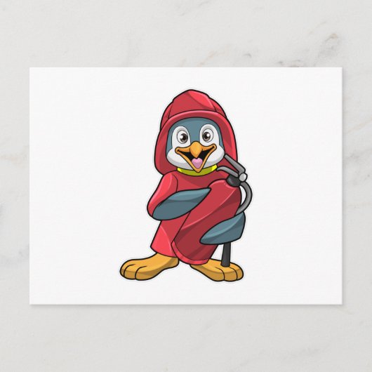 Carte Postale Penguin comme pompier avec extincteur (Devant)