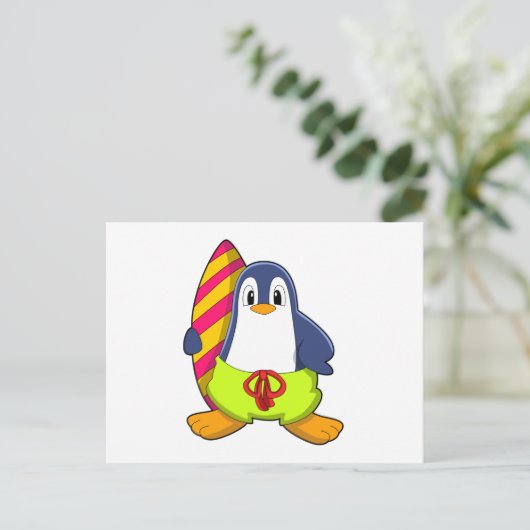 Carte Postale Penguin comme surfer avec Surfer (Debout devant)