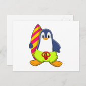Carte Postale Penguin comme surfer avec Surfer (Devant / Derrière)
