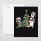 Carte Postale Penguin de Noël Cadeau Enfants Penguin de Noël Arb (Devant / Derrière)