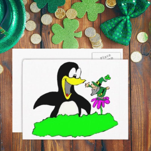 Carte Postale Penguin et Leprechaun