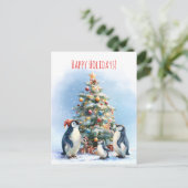 Carte Postale Penguin family joyfully decorating a Christmas tre (Debout devant)
