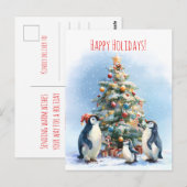 Carte Postale Penguin family joyfully decorating a Christmas tre (Devant / Derrière)