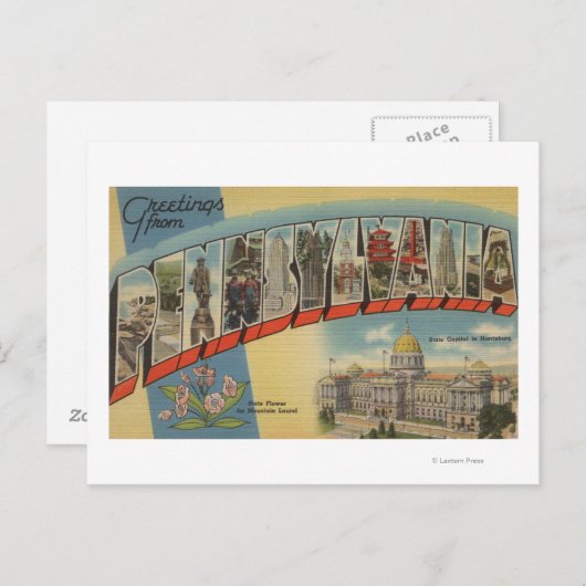 Carte Postale Pennsylvanie (Capitale nationale/Fleur) 2 (Devant / Derrière)