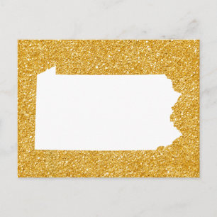 Carte Postale Pennsylvanie en paillettes blanches et dorées