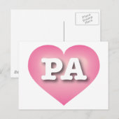 Carte Postale Pennsylvanie Pink Fade Heart - I love PA (Devant / Derrière)