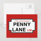 Carte Postale Penny Lane, panneau de rue, Liverpool, Royaume-Uni (Devant / Derrière)