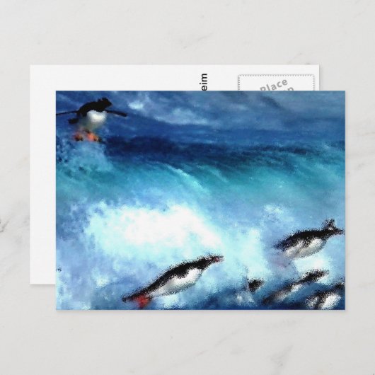 Carte Postale Penquin play (Devant / Derrière)