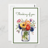 Carte Postale Pensée customisée de vous Aquarelle Fleurs (Devant / Derrière)