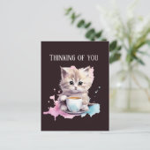 Carte Postale Pensée mignonne de toi chat café (Debout devant)
