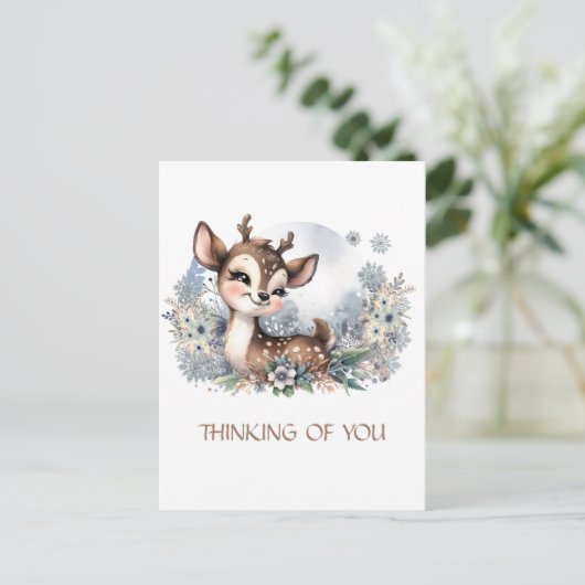 Carte Postale Pensée personnalisée cerf mignon d'hiver (Debout devant)