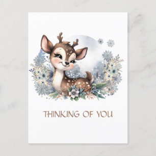 Carte Postale Pensée personnalisée pour toi cerf mignon d'hiver
