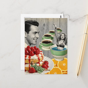 Carte Postale Pensées Douces Collage Surréaliste Homme Pense à F