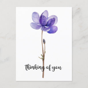 Carte Postale "Penser à vous" avec la fleur violette