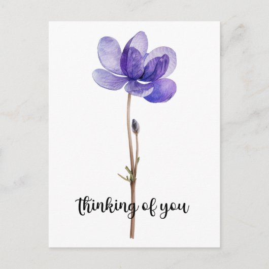 Carte Postale "Penser à vous" avec la fleur violette (Devant)