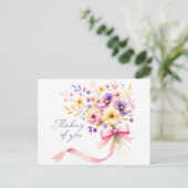 Carte Postale "Penser à vous" Bouquet floral ruban rose (Debout devant)
