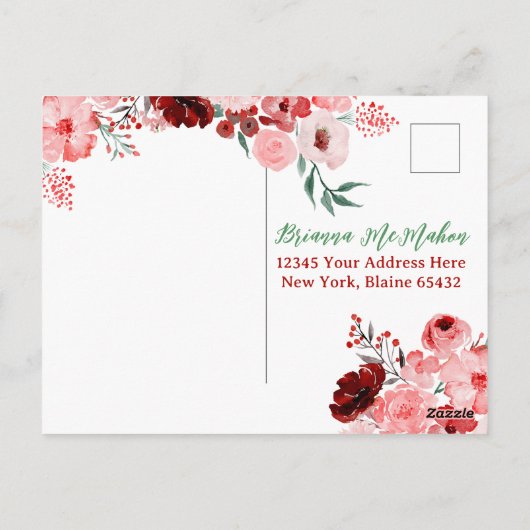 Carte Postale Penser à vous cette Fleur d'aquarelle de Noël (Dos)