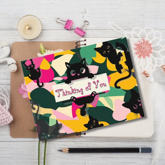 Carte Postale Penser à vous Chats et Florals