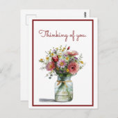 Carte Postale Penser à vous des marguerites d'aquarelle dans un (Devant / Derrière)