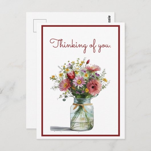 Carte Postale Penser à vous des marguerites d'aquarelle dans un  (Devant / Derrière)