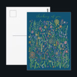 Carte Postale Penser à vous Fleurs Champs Pré Floral<br><div class="desc">Dessin coloré doux d'un jardin fleur sauvage pour envoyer votre bonne salutation avec une carte postale! Cliquez sur "modifier à l'aide de l'outil de conception" pour ajuster le texte, les polices, les couleurs et les placements. Customisez avec votre propre texte à l'avant et à l'arrière ! Consultez ma boutique pour...</div>