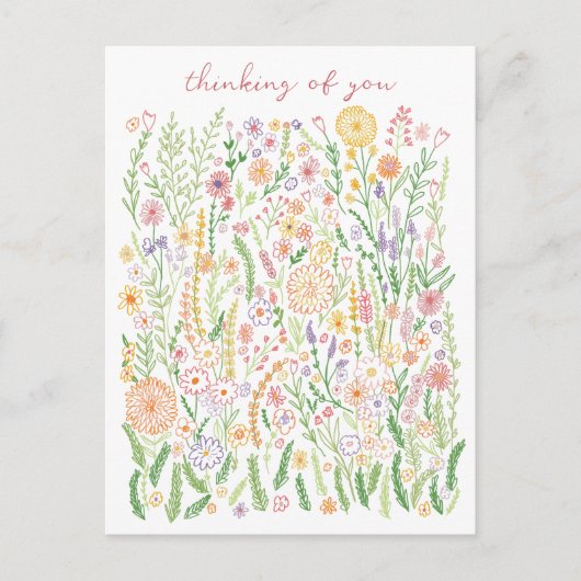 Carte Postale Penser à vous Fleurs Champs Pré Floral (Devant)