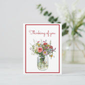 Carte Postale Penser à vous Fleurs d'aquarelle dans un bocal (Debout devant)