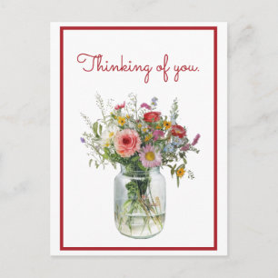 Carte Postale Penser à vous Fleurs d'aquarelle dans un bocal