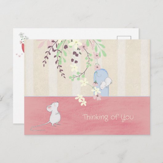 Carte Postale Penser à vous mignon souris blanches (Devant / Derrière)