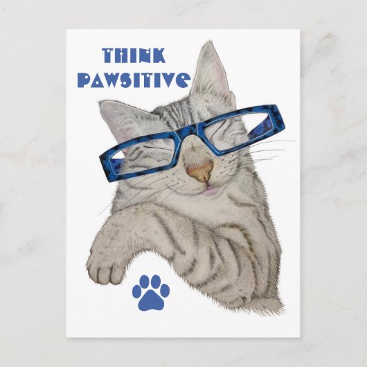 Carte Postale Penser Pawsitive Positivity Citation Cute Cat Lune (Devant)