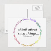 Carte Postale Pensez à de telles choses... Philippiens 4:8 (Devant / Derrière)