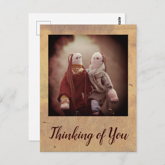 Carte Postale Pensez à vous deux poupées en cerf (Devant / Derrière)