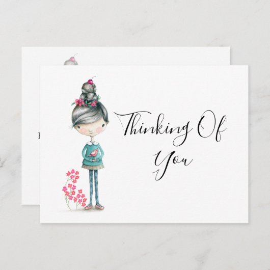 Carte Postale "Pensez à vous" Jote Boho Girl With Bird (Devant / Derrière)