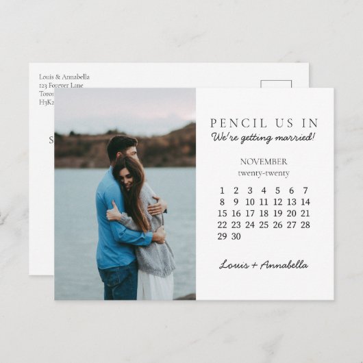 Carte Postale Pensez-nous dans Enregistrer la date Novembre 2020 (Devant / Derrière)