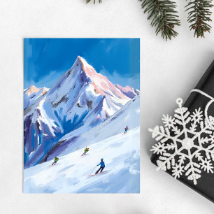 Carte Postale Pentes de montagne de ski Hiver Aquarelle